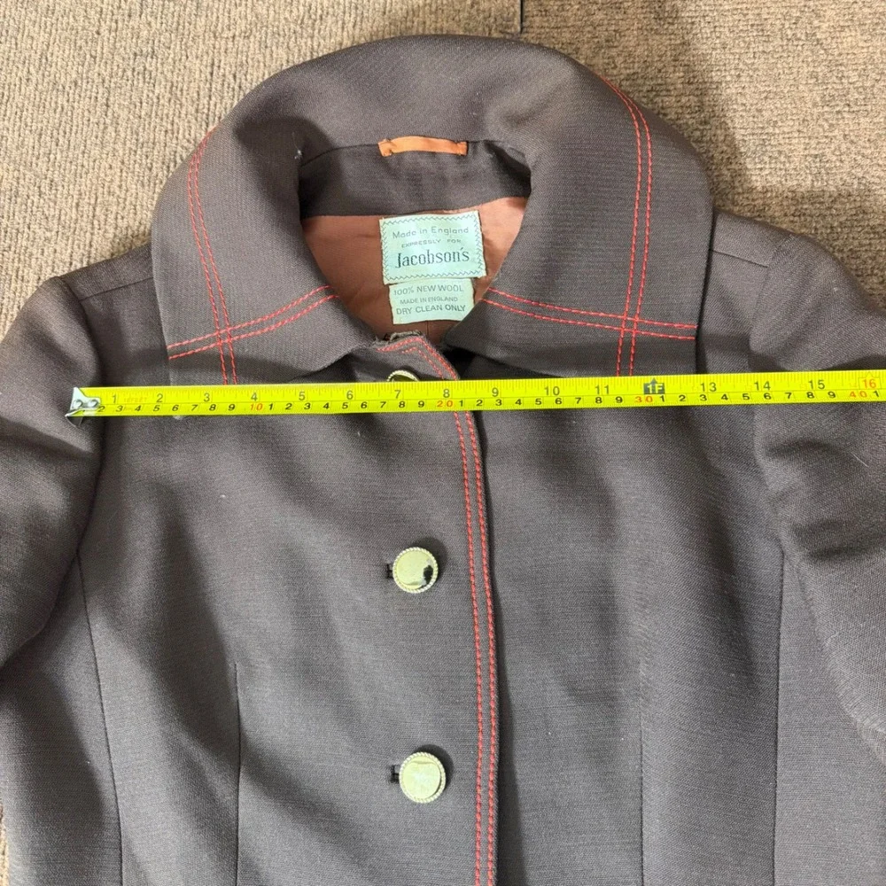 Cojana for Jacobson's Vintage Wool Blazer Brown Red Contrast Stitch England 100%